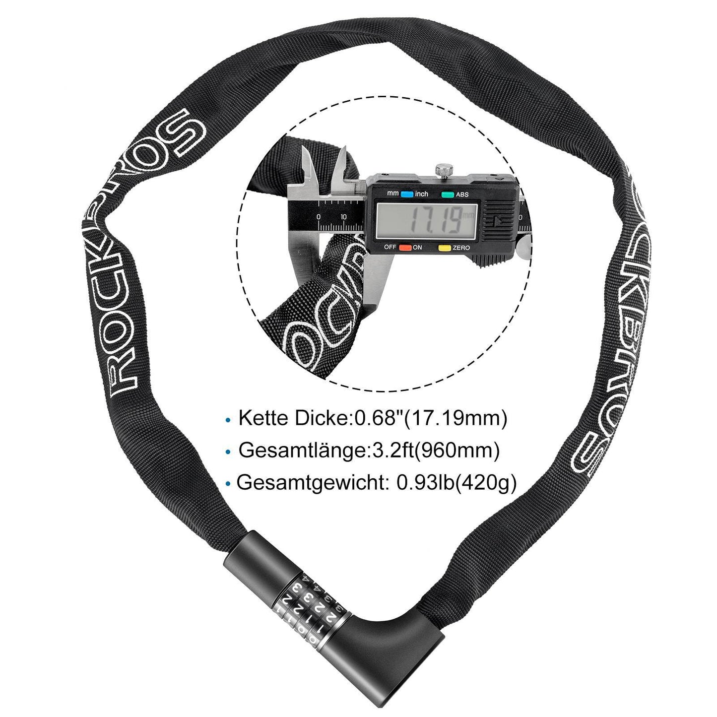 Zamek szyfrowy z kodem 4-cyfrowym, długość 96 cm, ROCKBROS