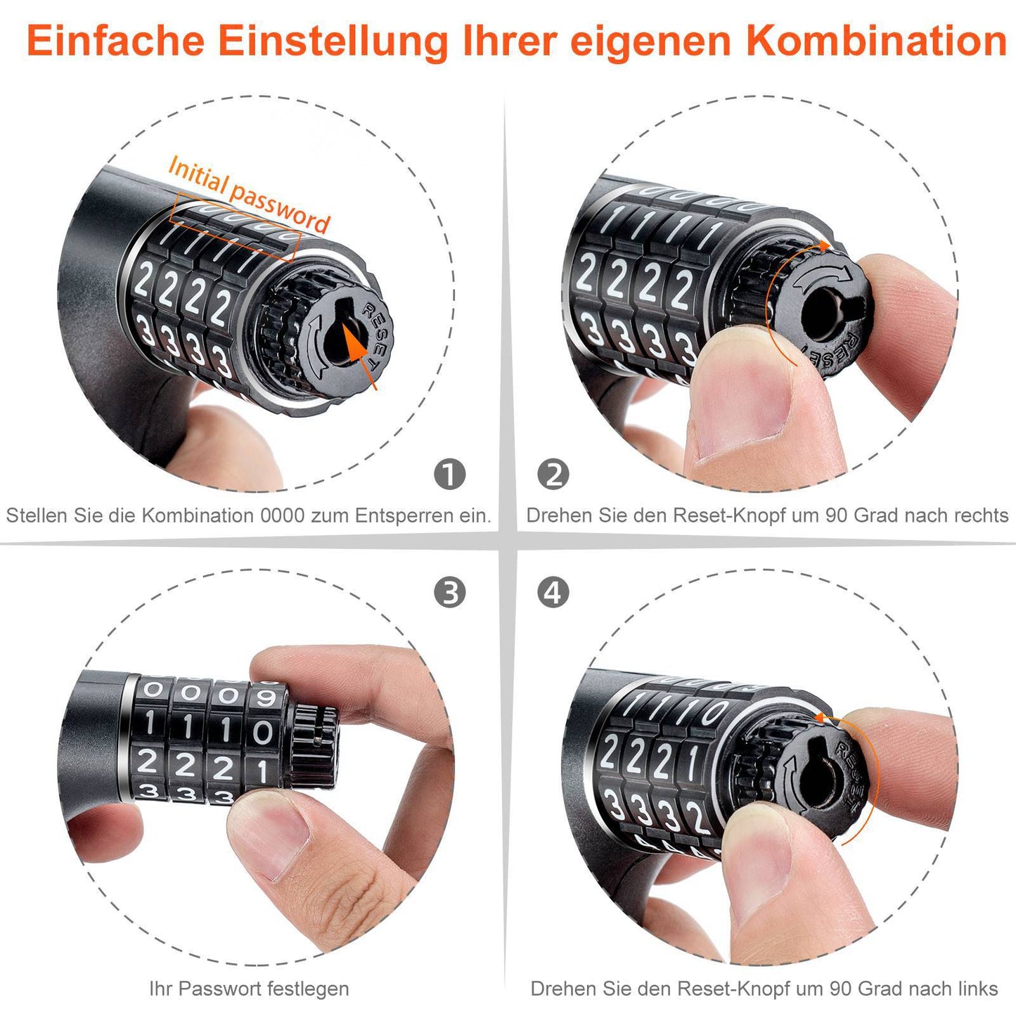 Zamek szyfrowy z kodem 4-cyfrowym, długość 96 cm, ROCKBROS