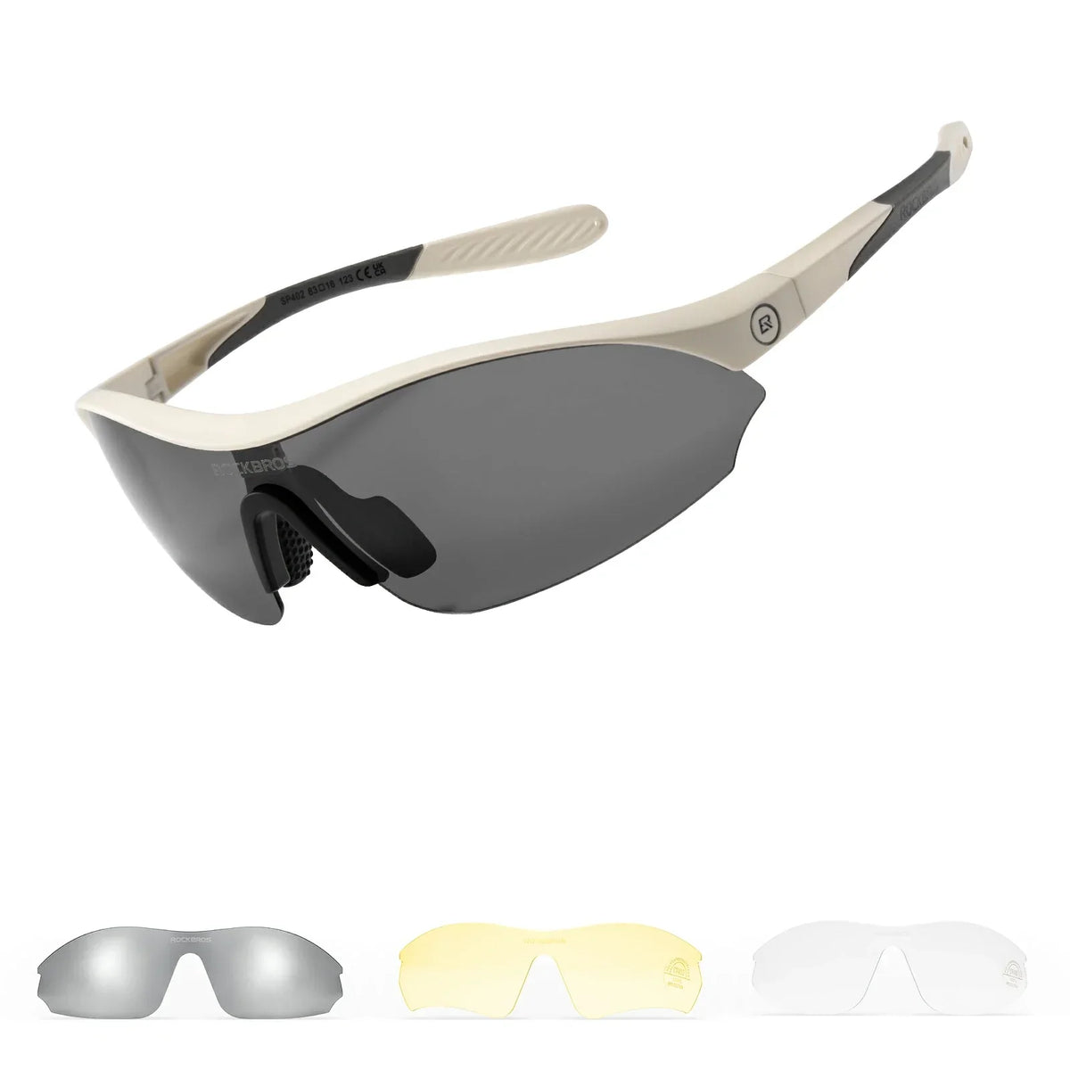 ROCKBROS Sportowe okulary przeciwsłoneczne do jazdy na rowerze z 3 wymiennymi szkłami UV400
