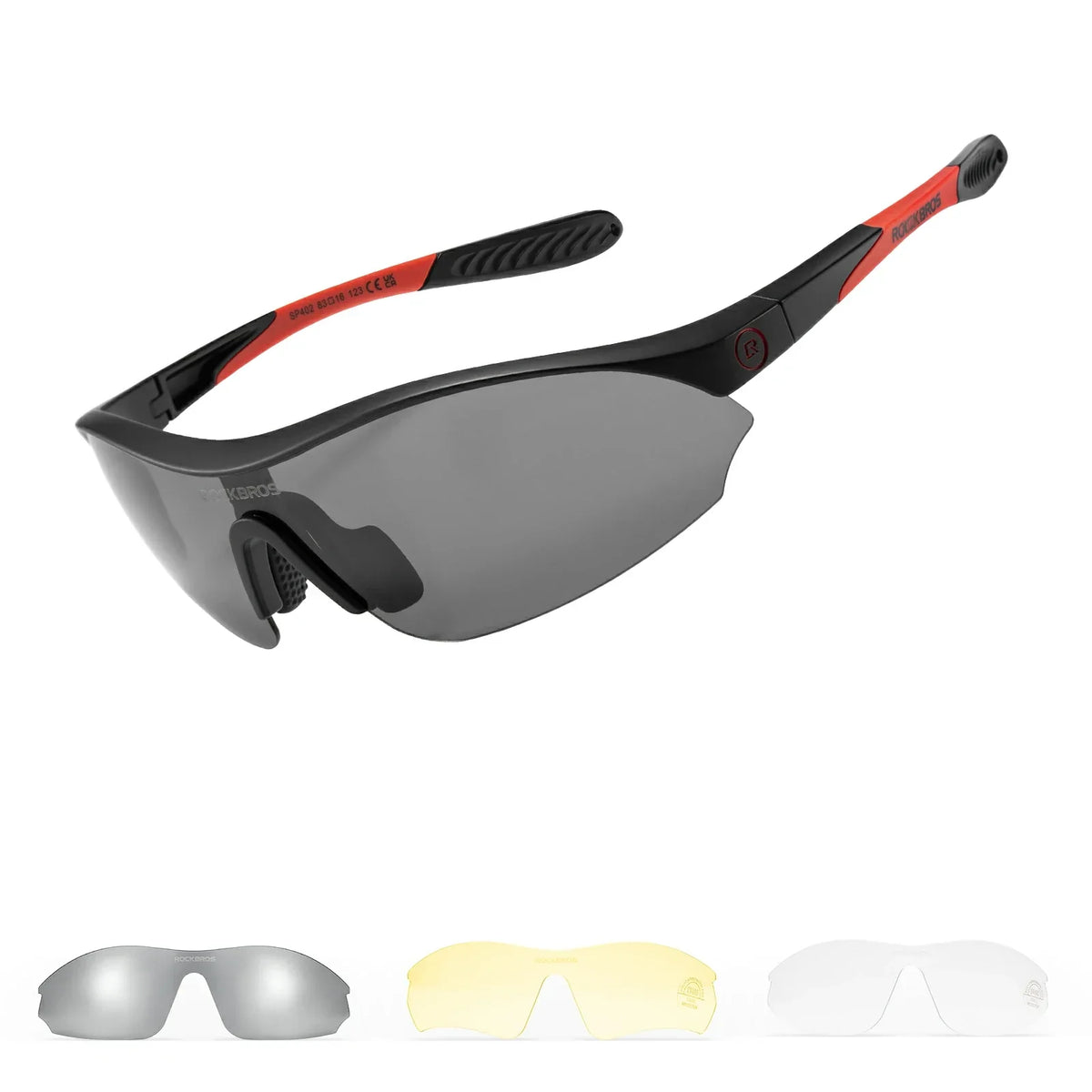 ROCKBROS Sportowe okulary przeciwsłoneczne do jazdy na rowerze z 3 wymiennymi szkłami UV400