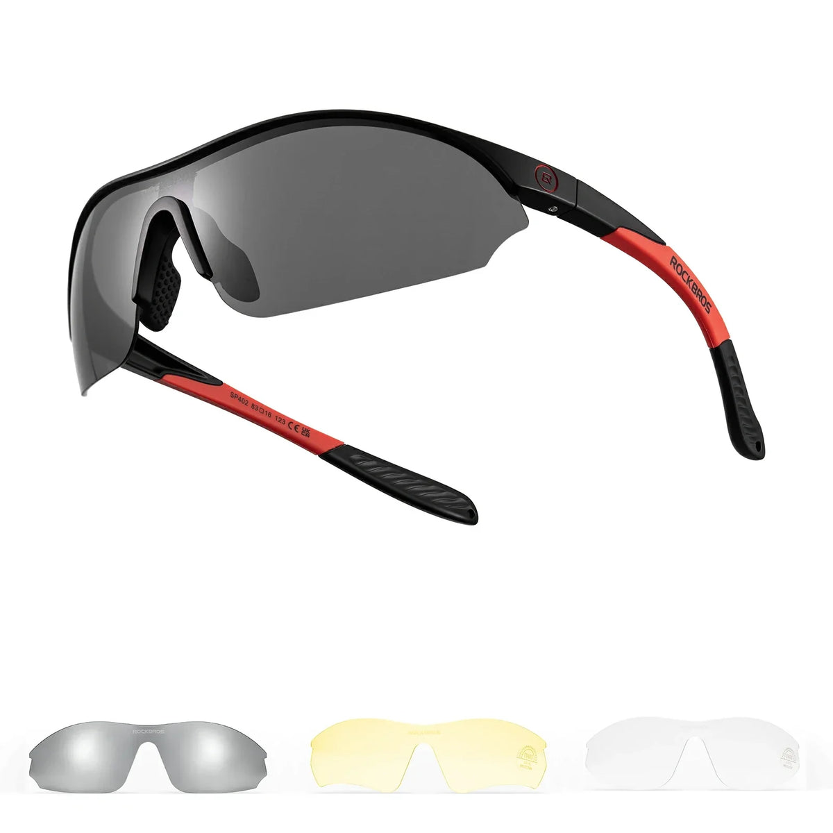 ROCKBROS Sportowe okulary przeciwsłoneczne do jazdy na rowerze z 3 wymiennymi szkłami UV400