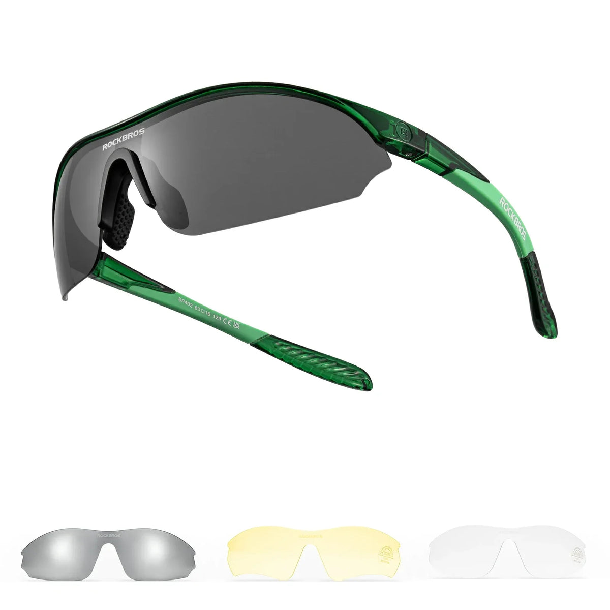 ROCKBROS Sportowe okulary przeciwsłoneczne do jazdy na rowerze z 3 wymiennymi szkłami UV400