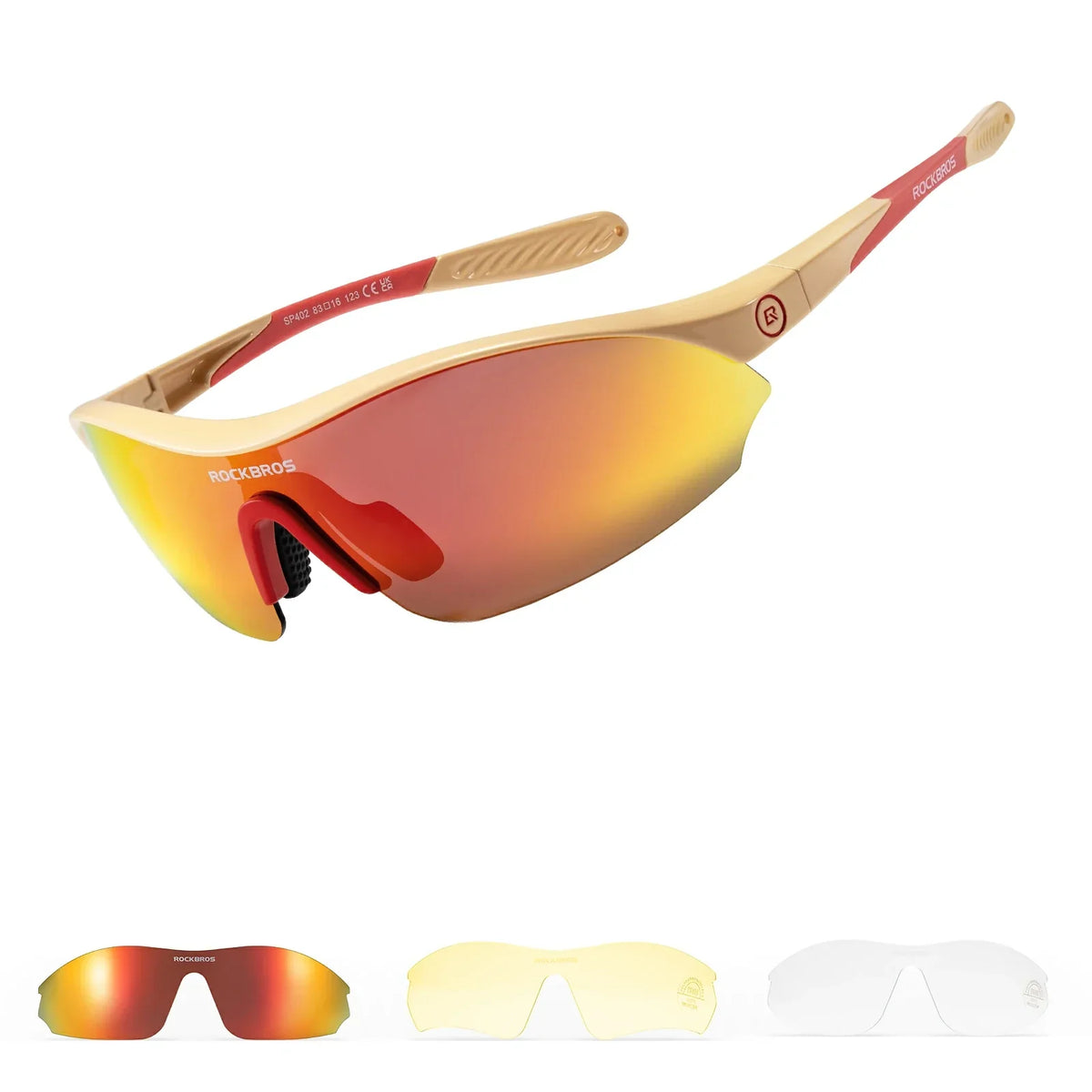 ROCKBROS Sportowe okulary przeciwsłoneczne do jazdy na rowerze z 3 wymiennymi szkłami UV400