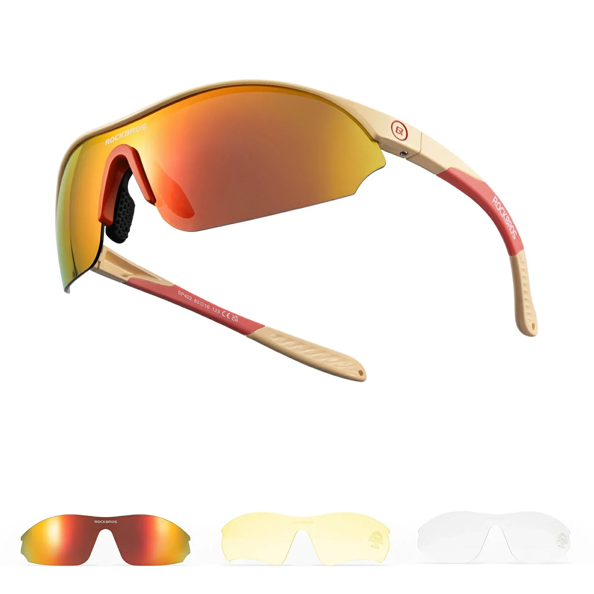 ROCKBROS Sportowe okulary przeciwsłoneczne do jazdy na rowerze z 3 wymiennymi szkłami UV400