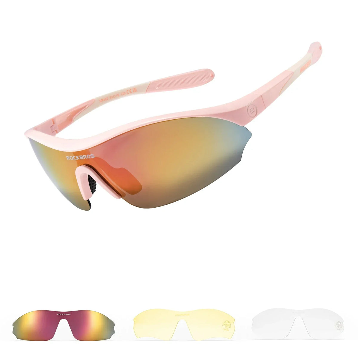 ROCKBROS Sportowe okulary przeciwsłoneczne do jazdy na rowerze z 3 wymiennymi szkłami UV400