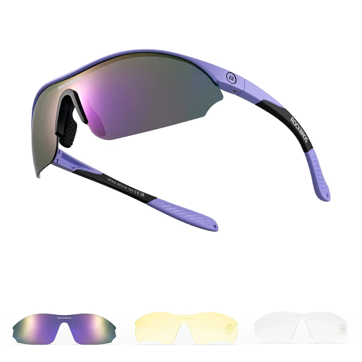 ROCKBROS Sportowe okulary przeciwsłoneczne do jazdy na rowerze z 3 wymiennymi szkłami UV400