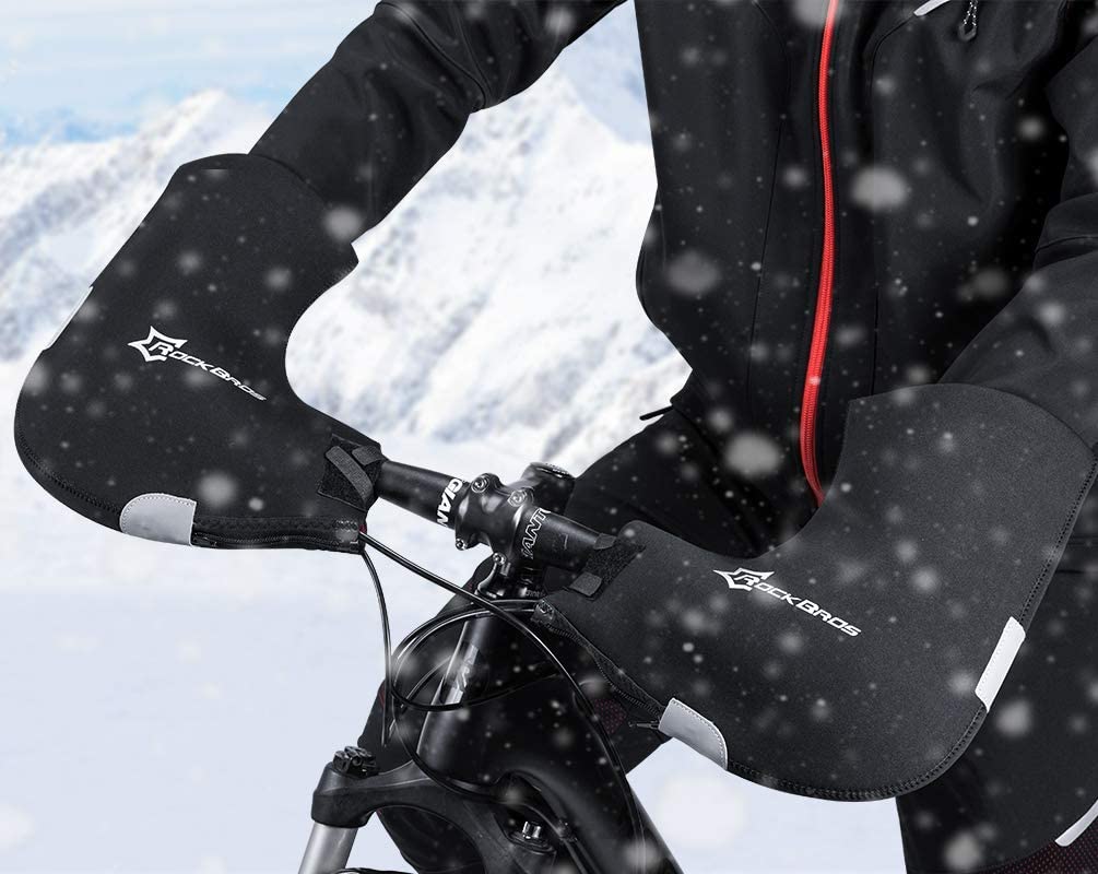 ROCKBROS Rękawice na kierownicę zimowe termiczne wiatroszczelne mankiety na kierownicę rowerową z podszewką hydrofobową