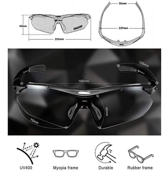 ROCKBROS 10003 Okulary rowerowe z 5 wymiennymi soczewkami