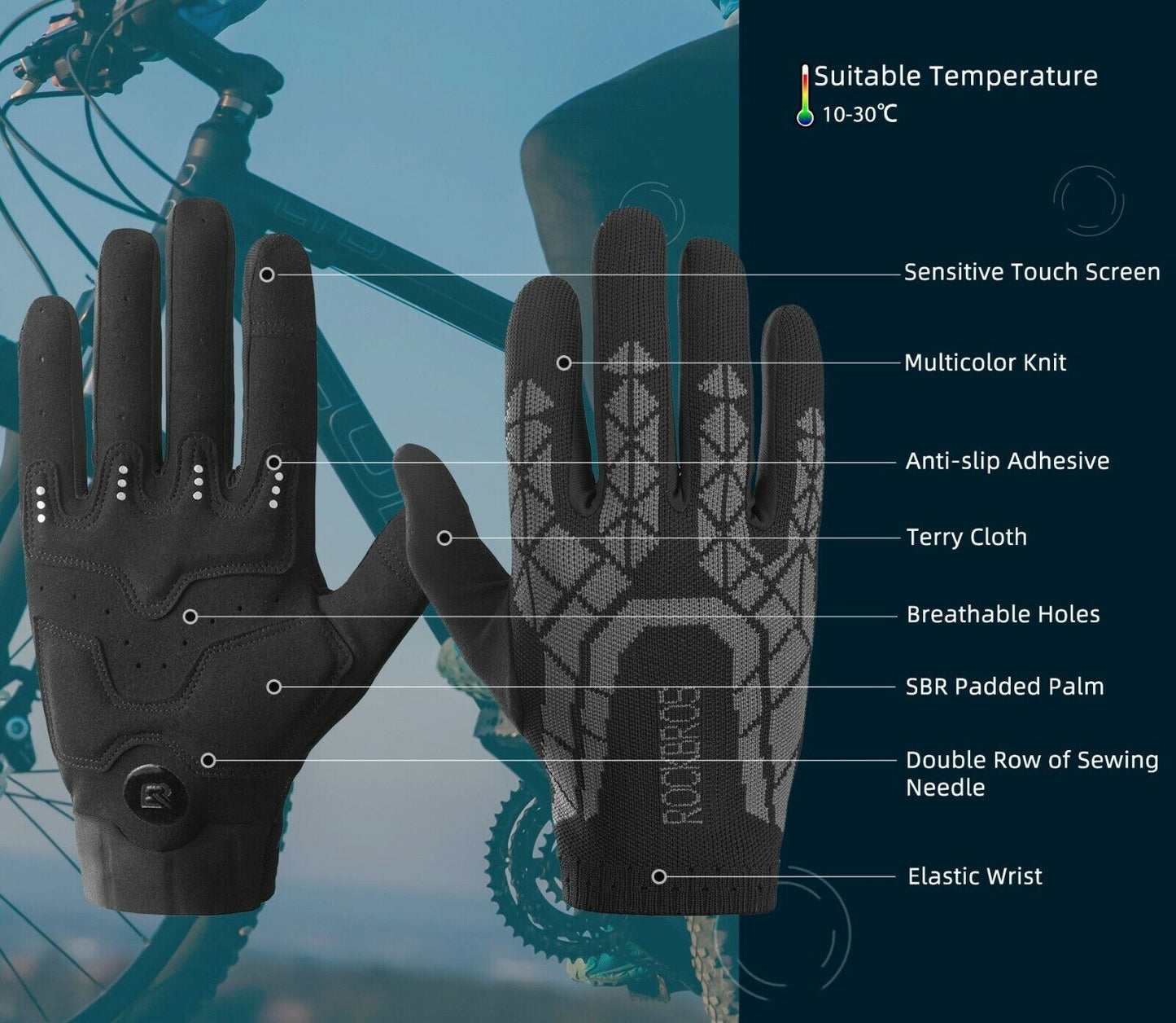 ROCKBROS Rękawiczki rowerowe rękawice sportowe outdoor do ekranu dotykowego jesień